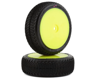 Picture of JConcepts Fuzz Bite LP 2.2" Pre-Mounted 4WD Front Buggy Carpet Tires (Yellow)